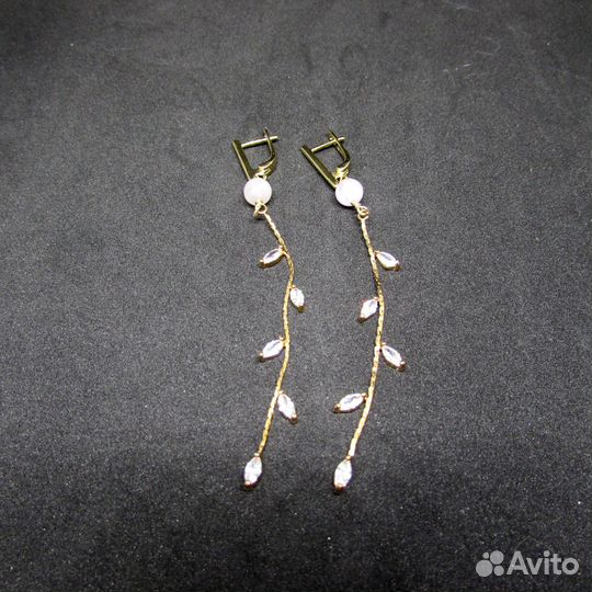 Серьги Веточки с Розовым Кварцем