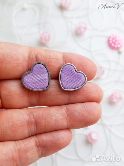 Серьги-гвоздики сердечки (Ручная работа)