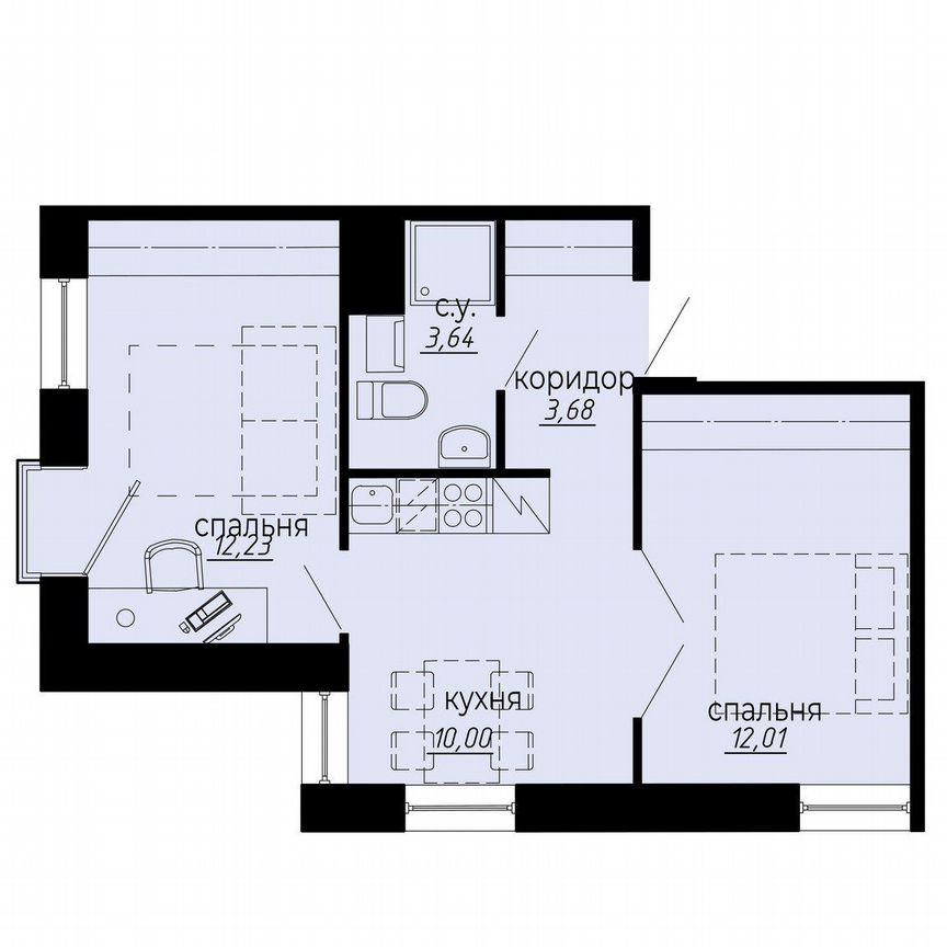 2-к. апартаменты, 41,6 м², 9/10 эт.