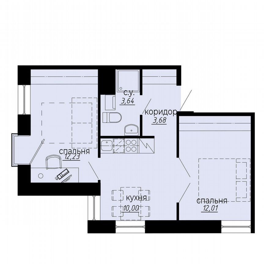 2-к. апартаменты, 41,6 м², 9/10 эт.