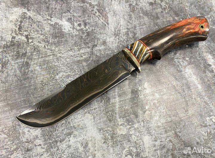 Нож варяг, ламинированная дамасская сталь, мельхио