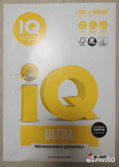 Бумага IQ Ultra А4, марка A, 80 г/кв. м, 500 л