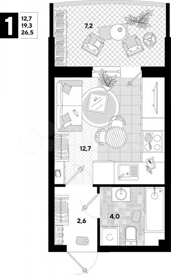Квартира-студия, 26,5 м², 2/16 эт.