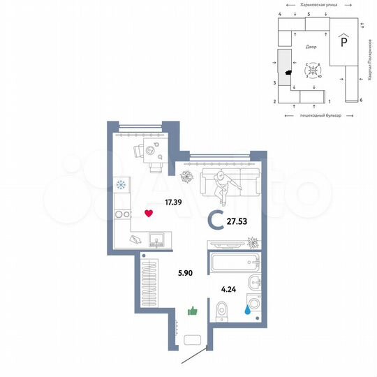 Квартира-студия, 27,5 м², 22/25 эт.