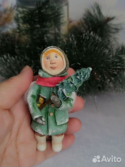 Ватная елочная игрушка ангелочек