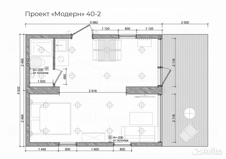 Быстровозводимый Модульный дом 30м2, терраса 10м2