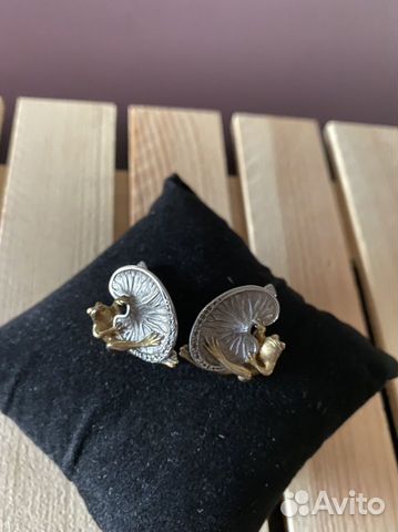 Серьги и кольцо серебро 925 (комплект) лягушки