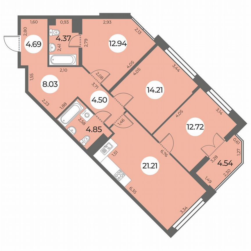 3-к. квартира, 89 м², 13/24 эт.