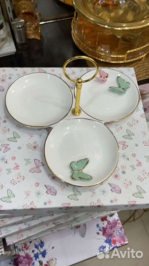 Менажница белая в золоте бренд Коралл