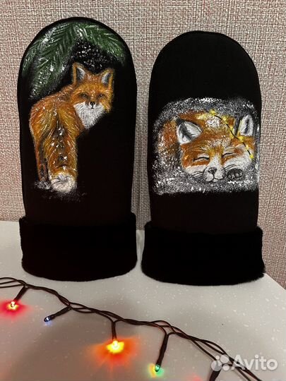 Варежки, роспись, ручная работа