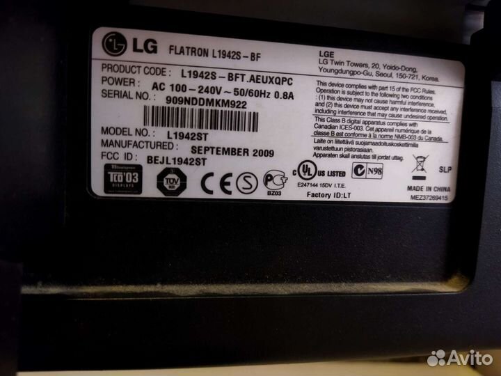 Монитор LG flatron e 1942s, 75гц, диагональ 19