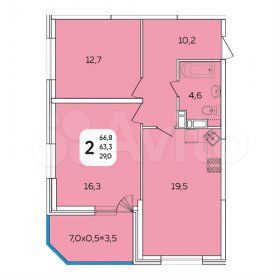 2-к. квартира, 66 м², 12/24 эт.