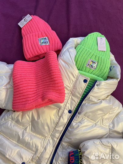 Зимняя шапка на флисе + снуд для девочки