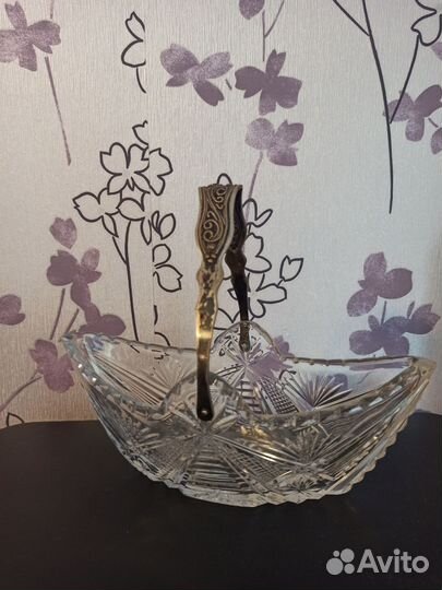Конфетница ладья хрусталь мельхиор СССР