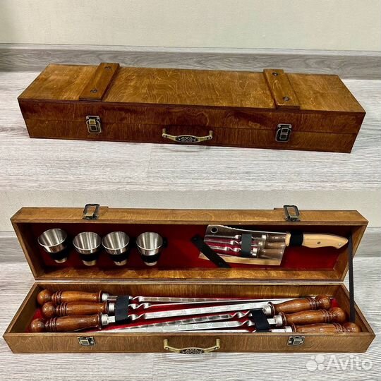 Набор шампуров «гурман» в деревянном кейсе