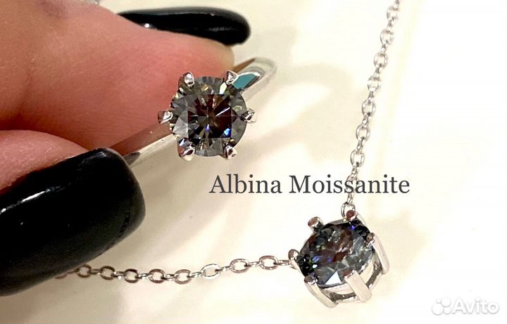 Комплект 2 ct графит бриллиант муассанит