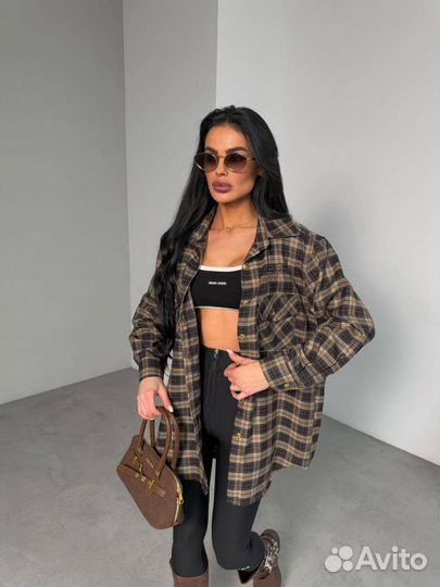 Модная женская рубашка Miu Miu в клетку (топовая)