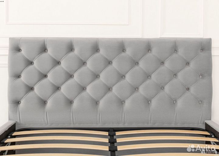 Кровать 140х200 серый велюр Барокко