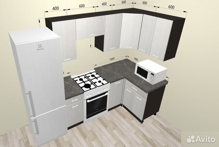 Кухня Мальва угловая 2,0*1,2 м / Кухонный гарнитур