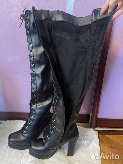 Сапоги ботфорты зимние на каблуке 37