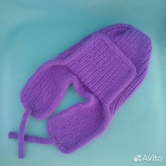 Шапка-ушанка из пряжи пух норки