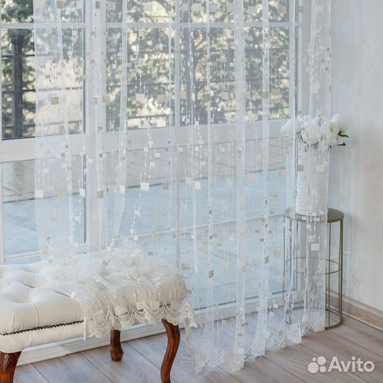 Тюль мона айвори готовый на окна пошив