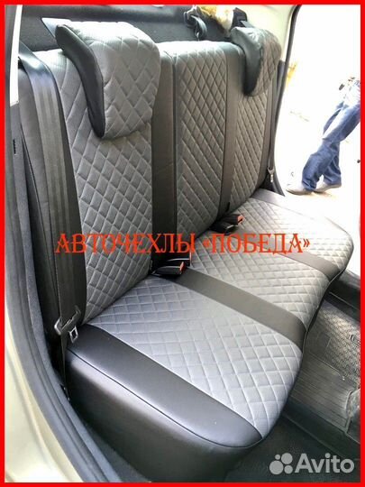 Чехлы Renault Logan 2 из экокожи чёрно-серые Ромб