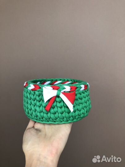 Вязанные корзинки, ёлки, сапожки, рождественские В