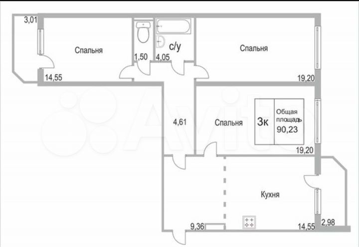 3-к. квартира, 90 м², 5/14 эт.