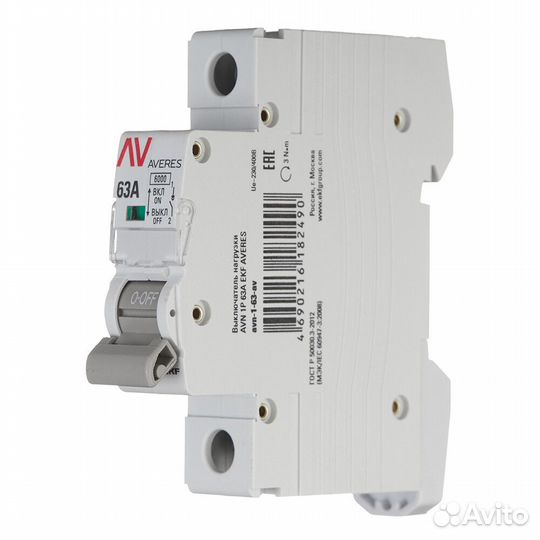 Выключатель нагрузки EKF Averes AVN 1P 63А 230 В на DIN-рейку (avn-1-63-av)
