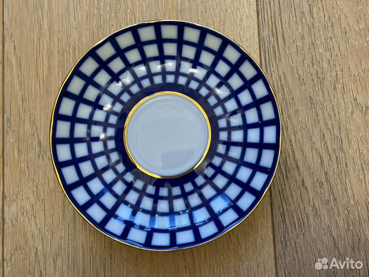 Чашка 2 блюдца кобальтовая клетка ифз