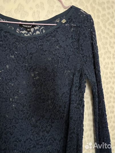 Платье синее гипюровое