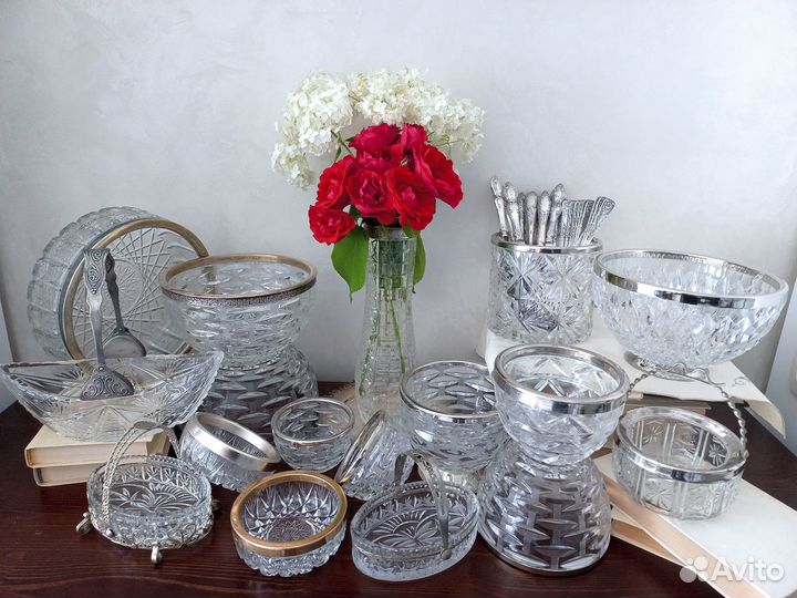 Ваза хрусталь с ободком (Мельхиор/Серебро)