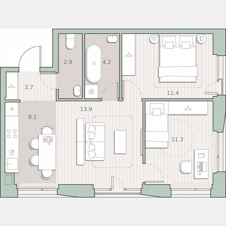 2-к. квартира, 54,5 м², 12/27 эт.