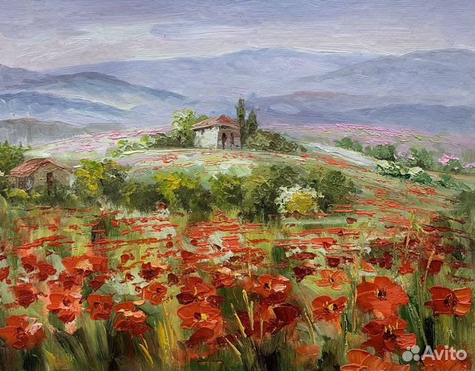 Пейзаж с маками 50х60см