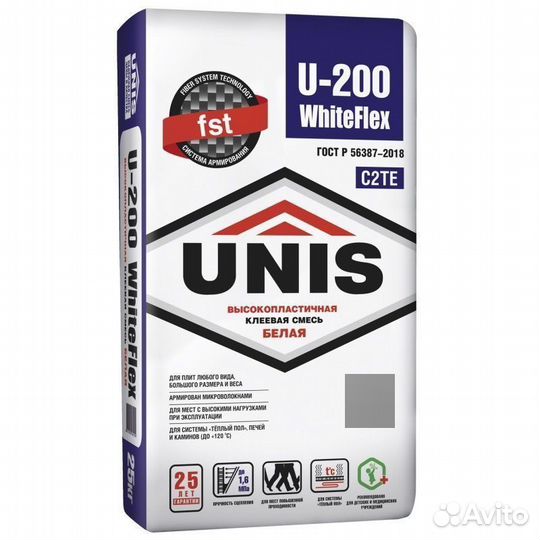 Юнис U-200 whiteflex Плиточный клей Белая 25 кг