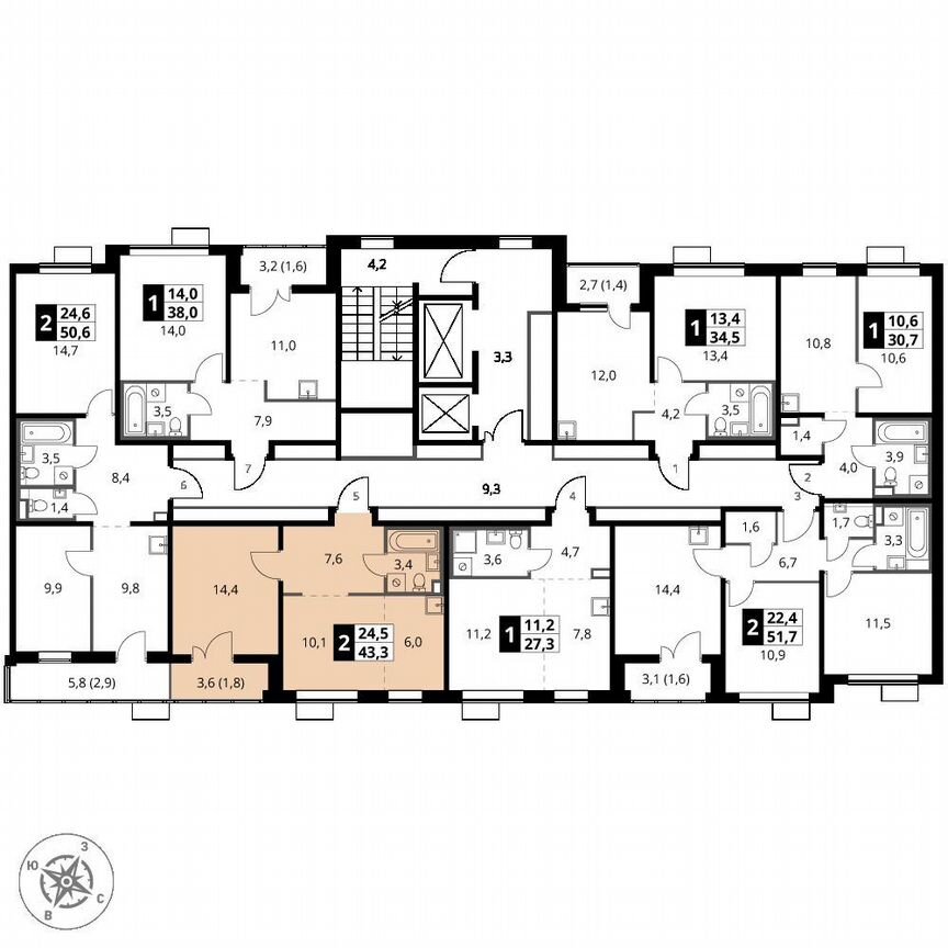 1-к. квартира, 43,3 м², 17/24 эт.
