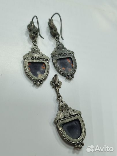 Гарнитур винтажный (мельхиор, финифть)