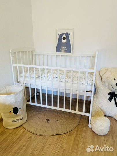 Детская кроватка + матрас ikea+постельное белье