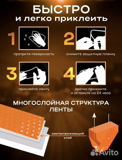 Светоотражающая лента самоклеющаяся 2 метра