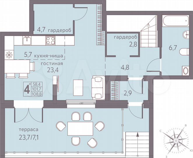 4-к. квартира, 108,8 м², 1/22 эт.