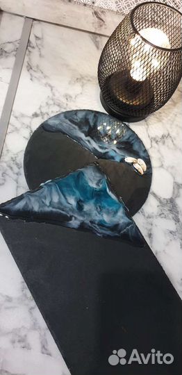 Блюдо, менажница с эпоксидной смолой