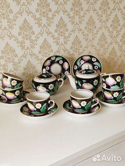 Чайный сервиз Слива на черном СССР Вербилки