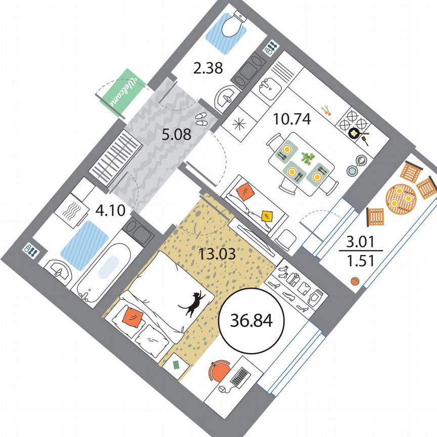 1-к. квартира, 36,8 м², 7/12 эт.