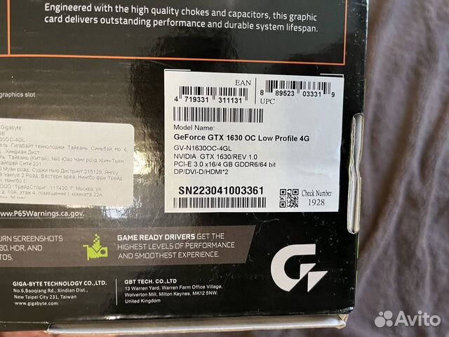 Видеокарта GTX 1630 4gb DDR6 Новая объявление продам