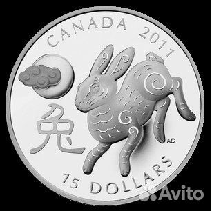 Монета Год Кролика серебро пруф Канада 2011 футляр