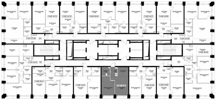 1-к. квартира, 43,4 м², 33/55 эт.