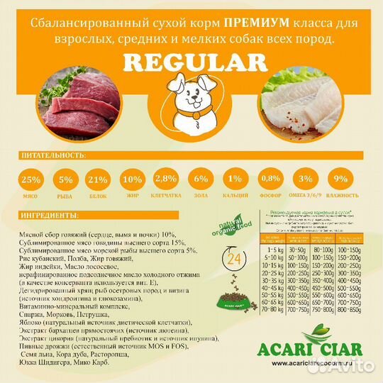 Корм Regular для собак Acari Ciar