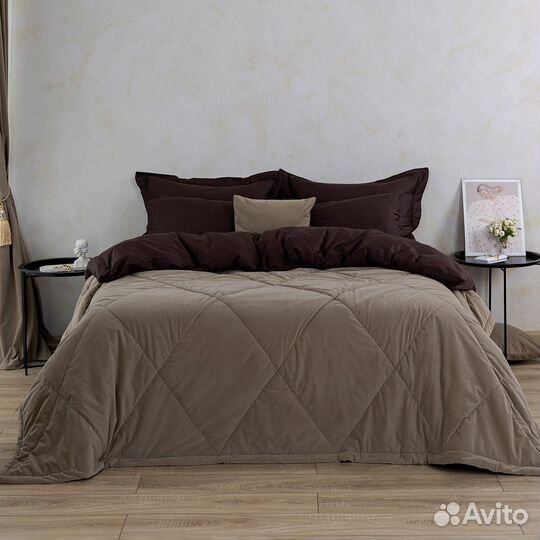 Бархатное покрывало Богема кофе на диван