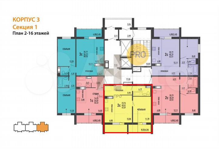 1-к. квартира, 45 м², 11/16 эт.